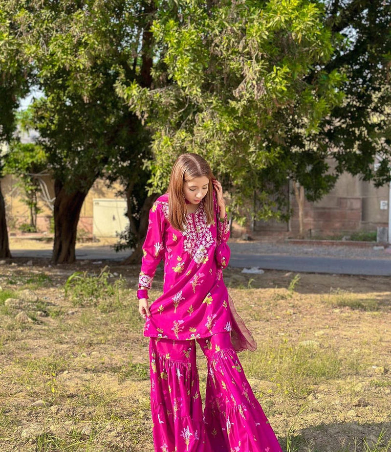 Pinky Embroidery Printed 2Pc